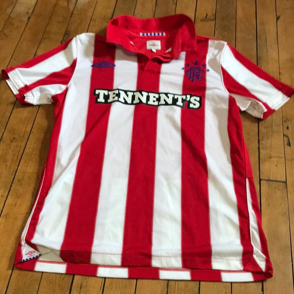 Umbro Red and‎ White Striped Polo Shirt 2010/11 Scotland Glasgow Rangers jersey